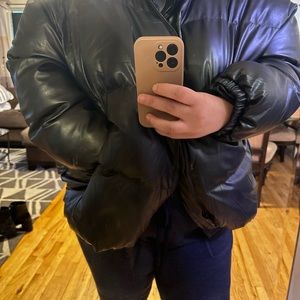 Leather puffer coat